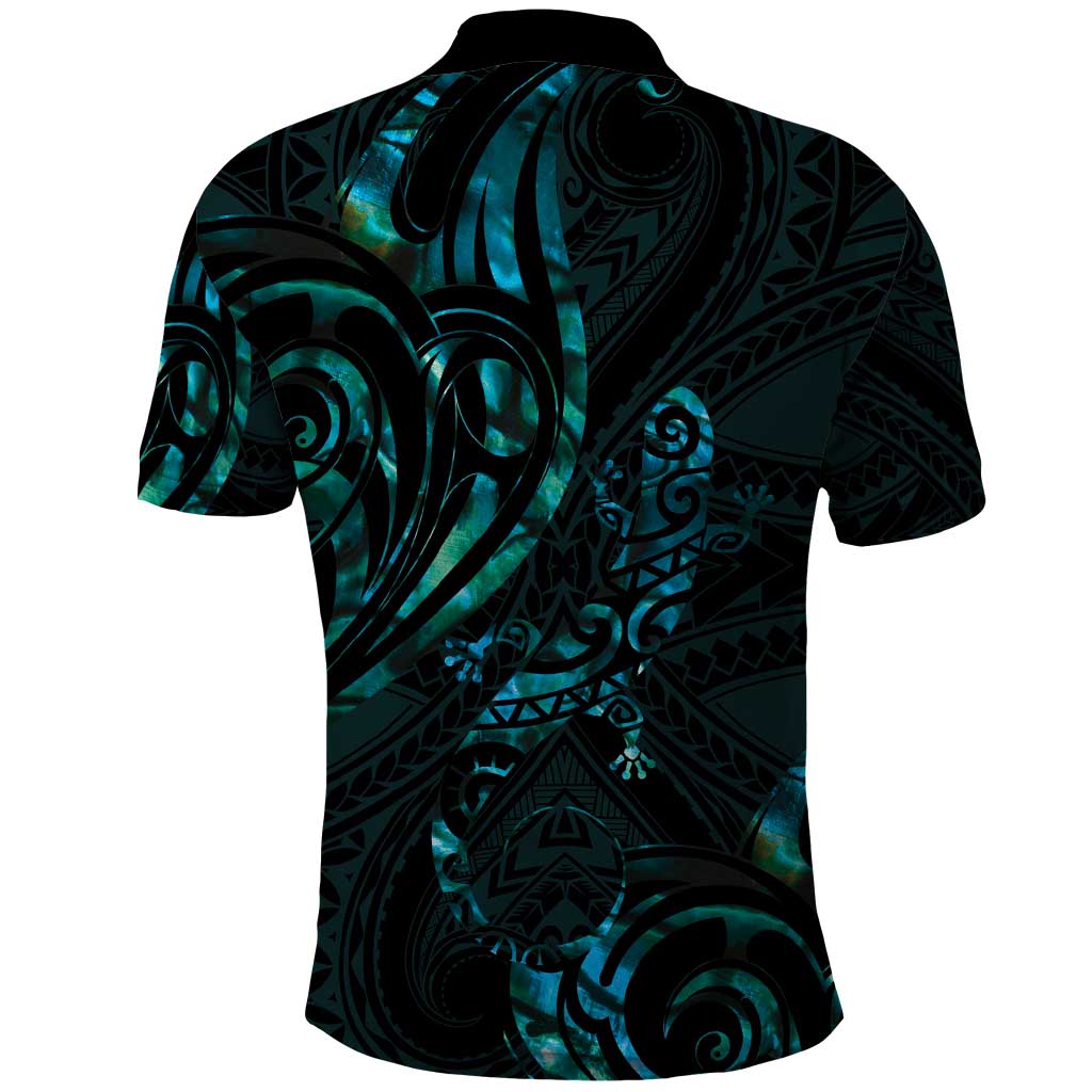 New Zealand Skink Polo Shirt Aotearoa Maori Mix Paua Shell LT14 - Polynesian Pride