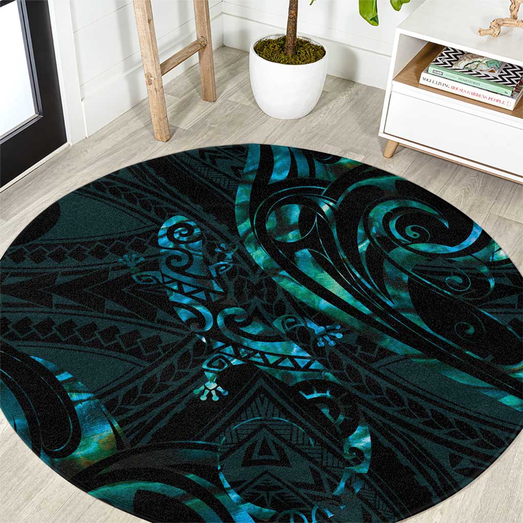 New Zealand Skink Round Carpet Aotearoa Maori Mix Paua Shell LT14 Blue - Polynesian Pride