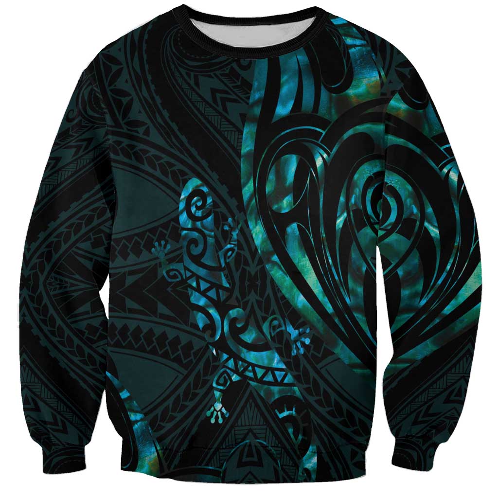 New Zealand Skink Sweatshirt Aotearoa Maori Mix Paua Shell LT14 Unisex Blue - Polynesian Pride