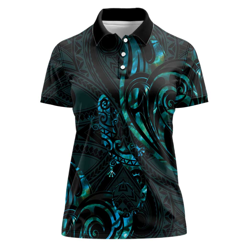 New Zealand Skink Women Polo Shirt Aotearoa Maori Mix Paua Shell