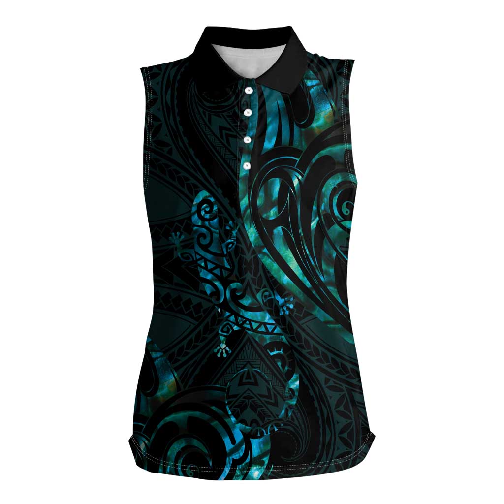 New Zealand Skink Women Sleeveless Polo Shirt Aotearoa Maori Mix Paua Shell