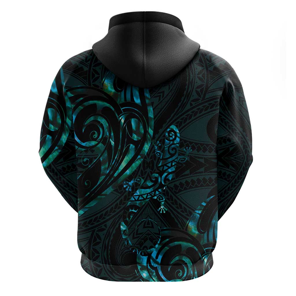 New Zealand Skink Zip Hoodie Aotearoa Maori Mix Paua Shell LT14 - Polynesian Pride