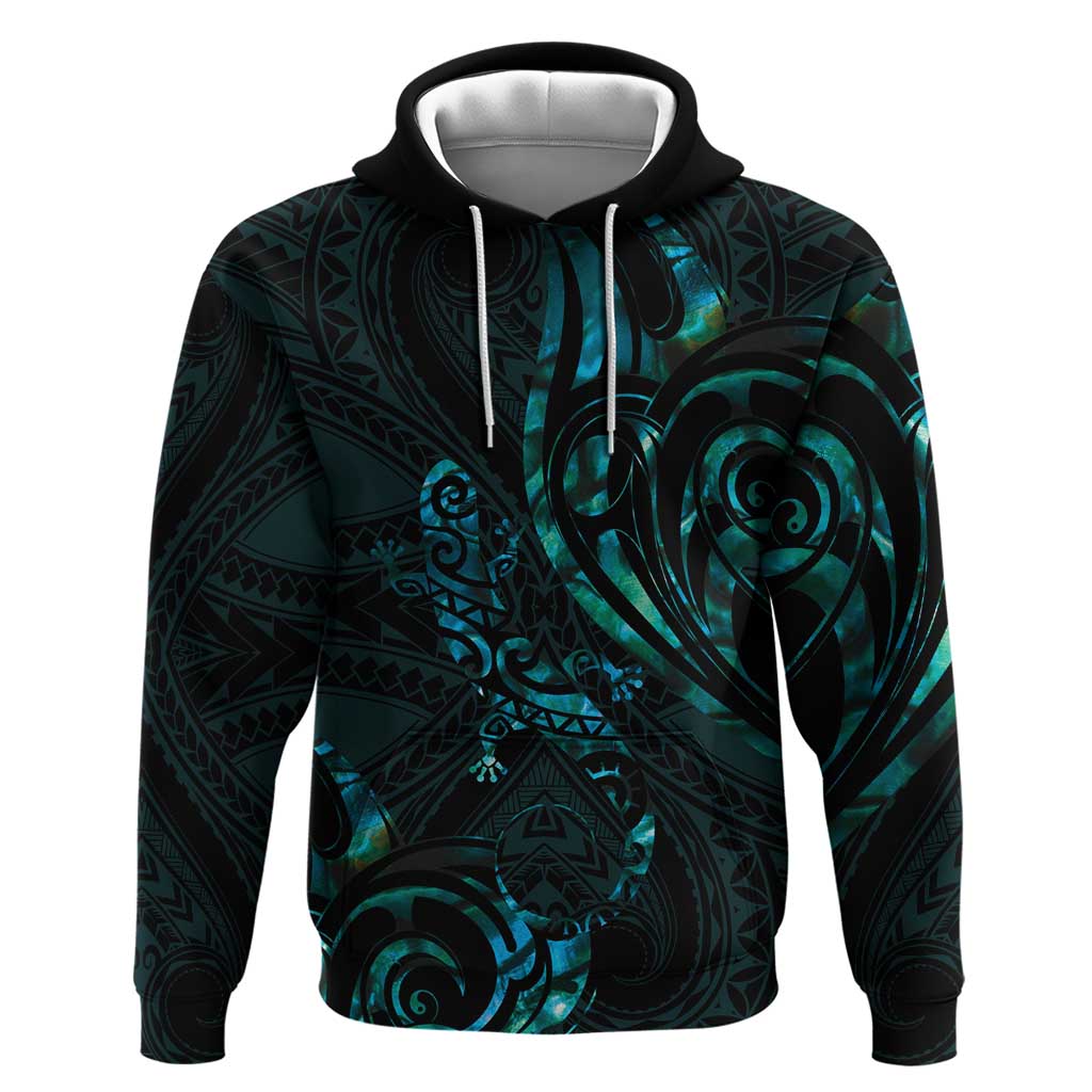 New Zealand Skink Zip Hoodie Aotearoa Maori Mix Paua Shell LT14 Pullover Hoodie Blue - Polynesian Pride