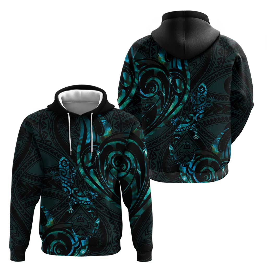 New Zealand Skink Zip Hoodie Aotearoa Maori Mix Paua Shell LT14 - Polynesian Pride