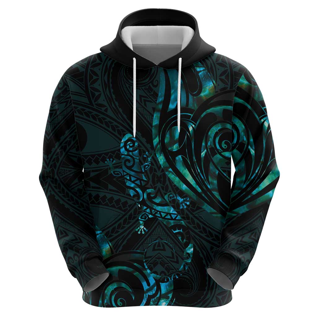 New Zealand Skink Zip Hoodie Aotearoa Maori Mix Paua Shell LT14 - Polynesian Pride