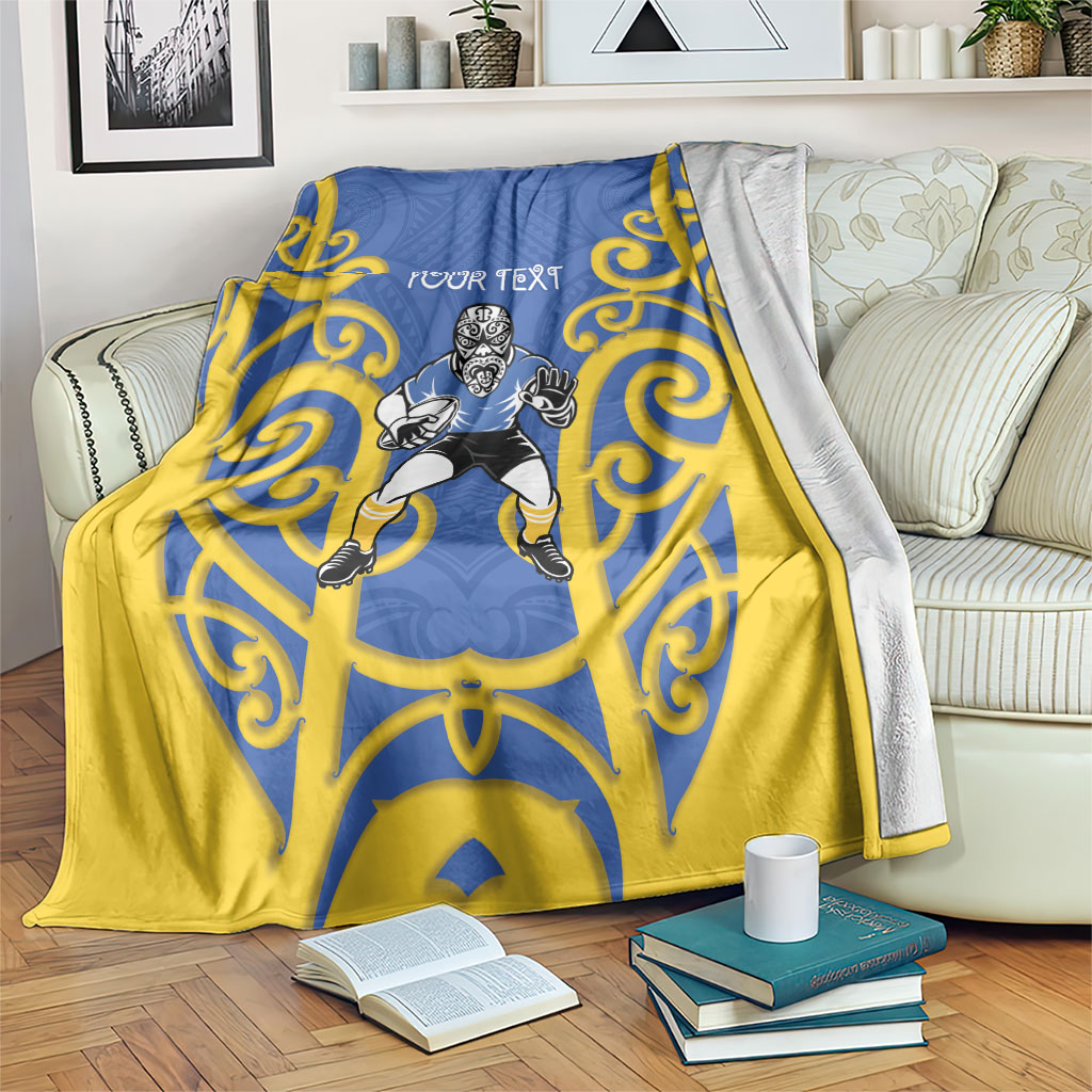 Otago Custom Rugby New Zealand Blanket Aotearoa Maori Pukana Tiki Mascot LT14 Blue - Polynesian Pride