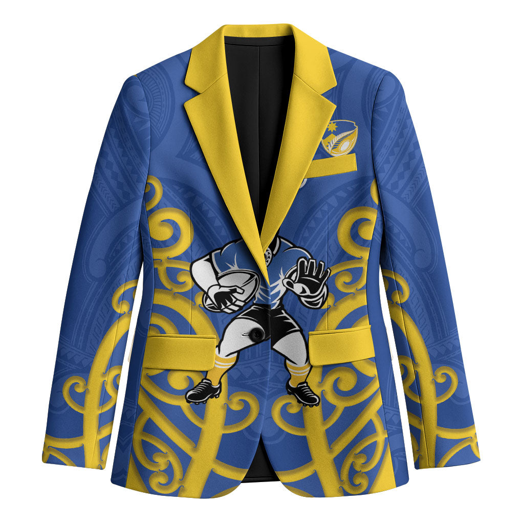 Otago Custom Rugby New Zealand Blazer Aotearoa Maori Pukana Tiki Mascot LT14 Unisex Blue - Polynesian Pride
