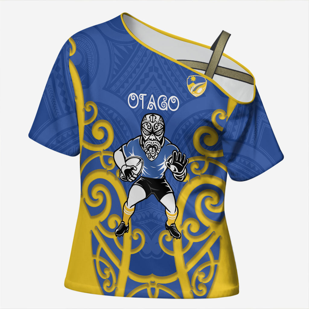 Otago Custom Rugby New Zealand Cross Shoulder Shirt Aotearoa Maori Pukana Tiki Mascot