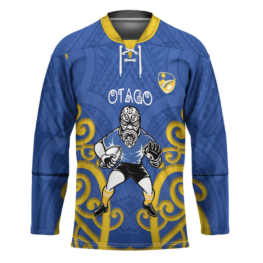 Otago Custom Rugby New Zealand Hockey Jersey Aotearoa Maori Pukana Tiki Mascot LT14 Unisex Blue - Polynesian Pride