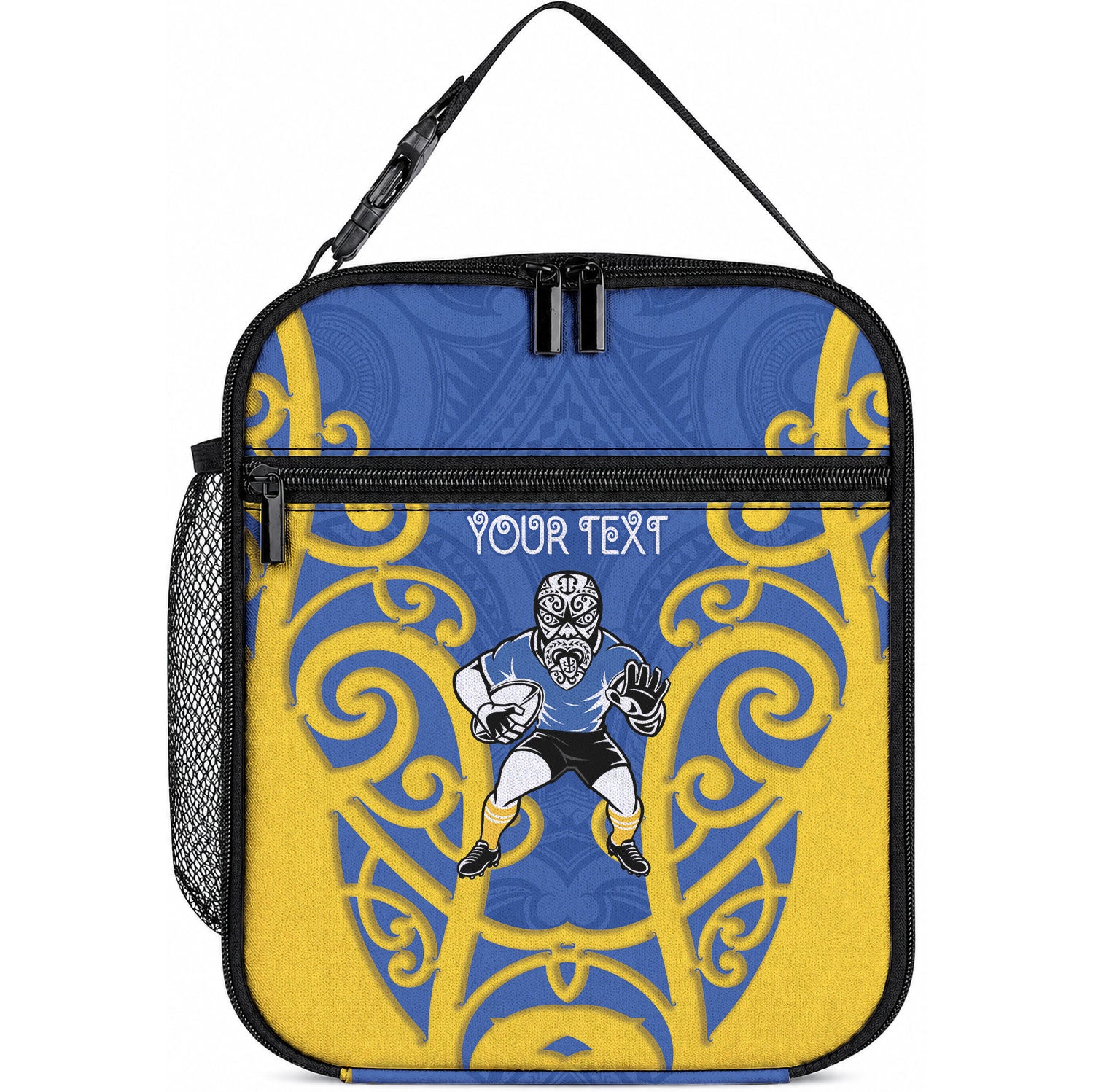 Otago Custom Rugby New Zealand Lunch Bag Aotearoa Maori Pukana Tiki Mascot LT14 10.2 × 8.3 × 4.3 inch Blue - Polynesian Pride