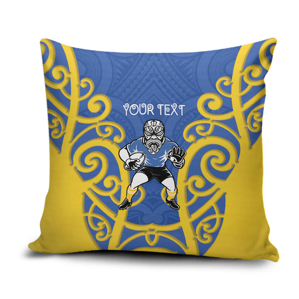 Otago Custom Rugby New Zealand Pillow Cover Aotearoa Maori Pukana Tiki Mascot LT14 Blue - Polynesian Pride