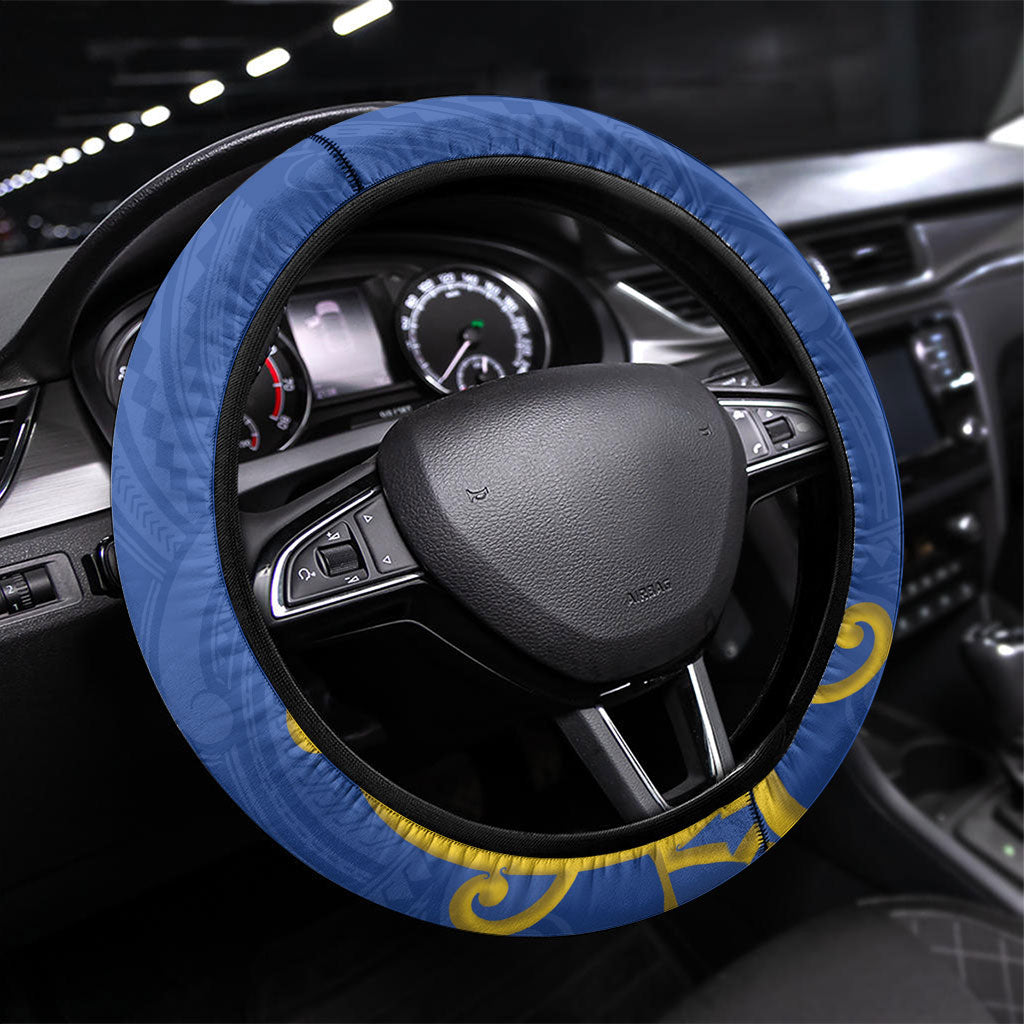 Otago Rugby New Zealand Steering Wheel Cover Aotearoa Maori Pukana Tiki Mascot LT14 Universal Fit Blue - Polynesian Pride