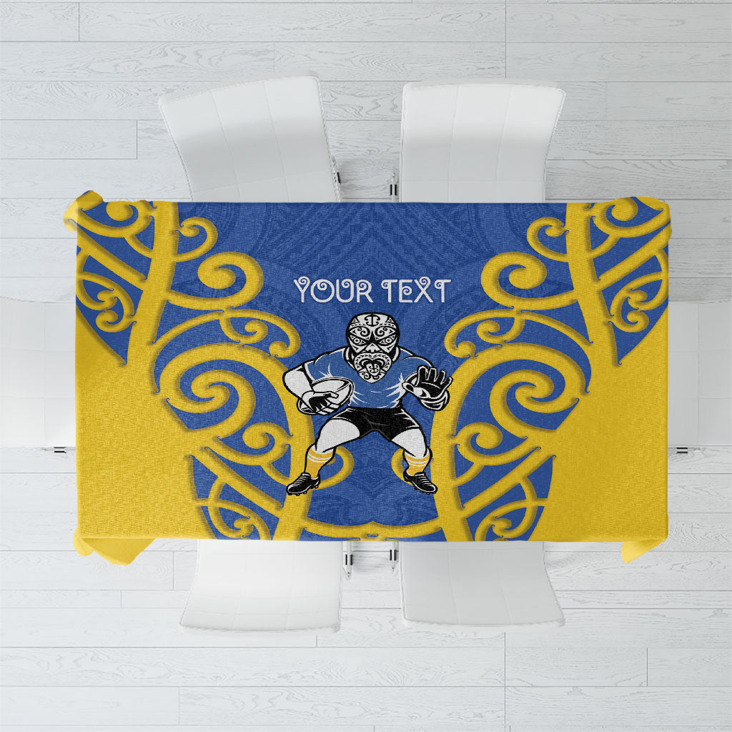 Otago Custom Rugby New Zealand Tablecloth Aotearoa Maori Pukana Tiki Mascot LT14 Blue - Polynesian Pride