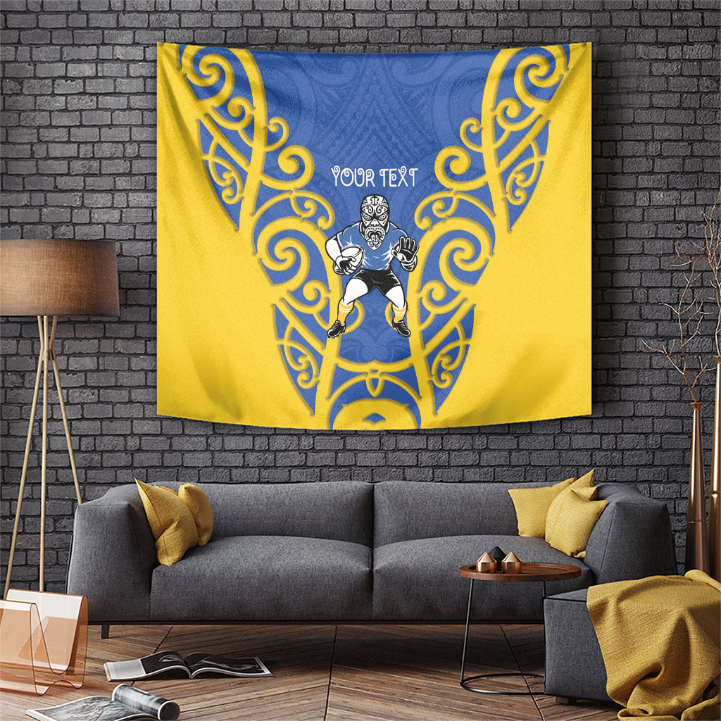 Otago Custom Rugby New Zealand Tapestry Aotearoa Maori Pukana Tiki Mascot LT14 Blue - Polynesian Pride