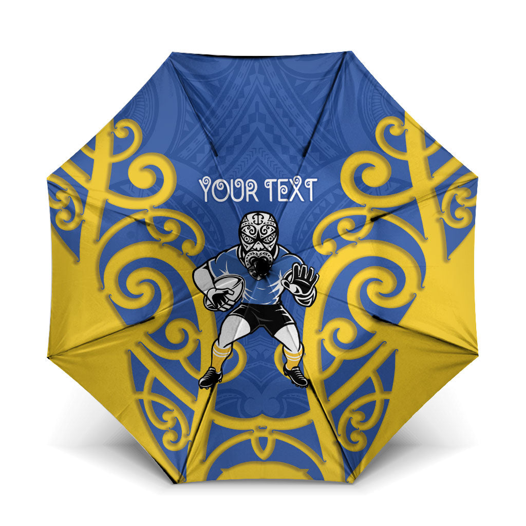 Otago Custom Rugby New Zealand Umbrella Aotearoa Maori Pukana Tiki Mascot LT14 One Size Folded 11.42 inch Opened Diameter 37.4 inch Blue - Polynesian Pride