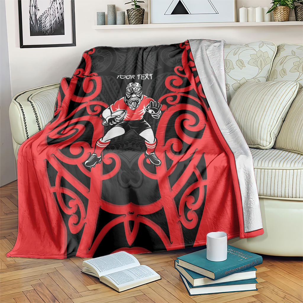 Counties Manukau Custom Rugby New Zealand Blanket Aotearoa Maori Pukana Tiki Mascot LT14 Red - Polynesian Pride