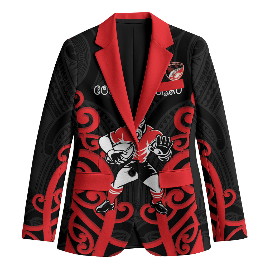 Counties Manukau Custom Rugby New Zealand Blazer Aotearoa Maori Pukana Tiki Mascot LT14 Unisex Red - Polynesian Pride