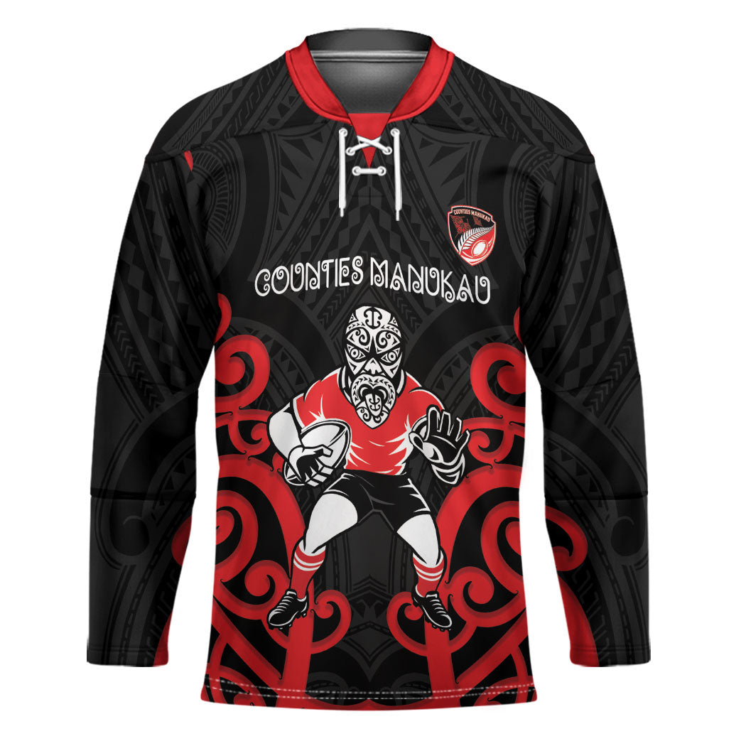 Counties Manukau Custom Rugby New Zealand Hockey Jersey Aotearoa Maori Pukana Tiki Mascot LT14 Unisex Red - Polynesian Pride