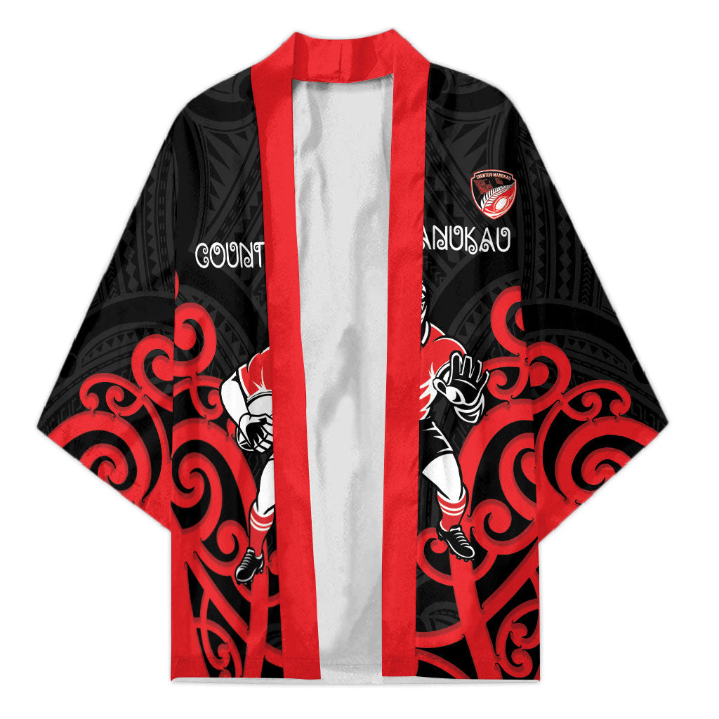 Counties Manukau Custom Rugby New Zealand Kimono Aotearoa Maori Pukana Tiki Mascot LT14 Unisex Red - Polynesian Pride