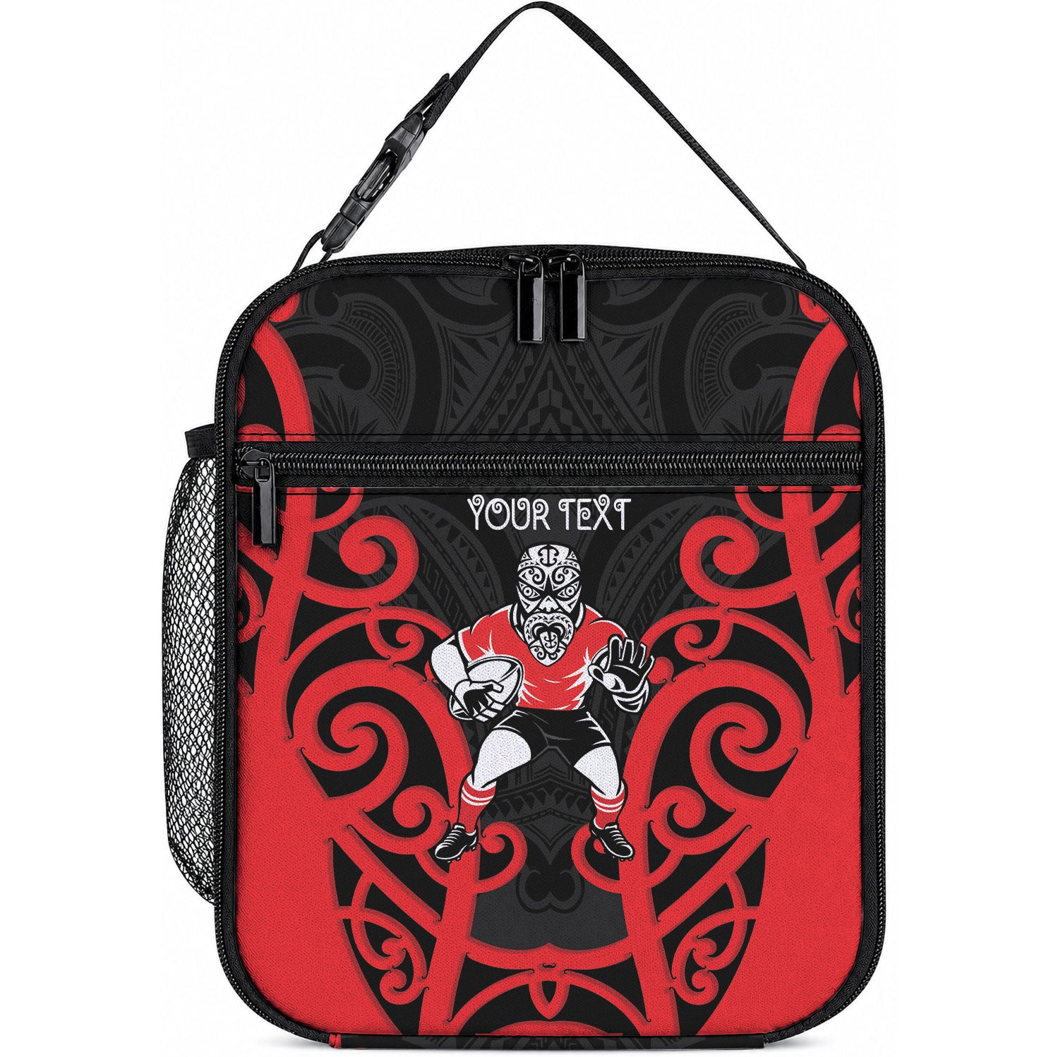 Counties Manukau Custom Rugby New Zealand Lunch Bag Aotearoa Maori Pukana Tiki Mascot LT14 10.2 × 8.3 × 4.3 inch Red - Polynesian Pride