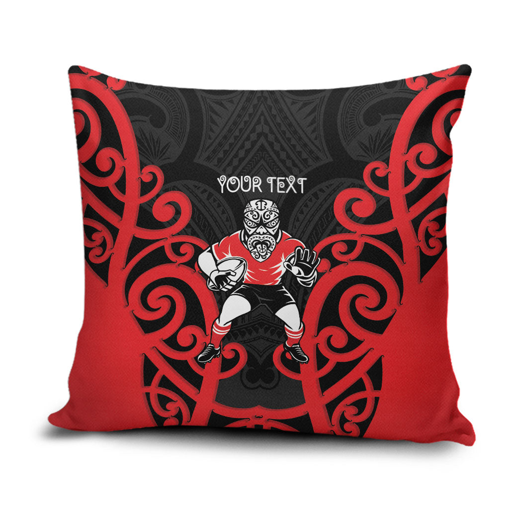Counties Manukau Custom Rugby New Zealand Pillow Cover Aotearoa Maori Pukana Tiki Mascot LT14 Red - Polynesian Pride
