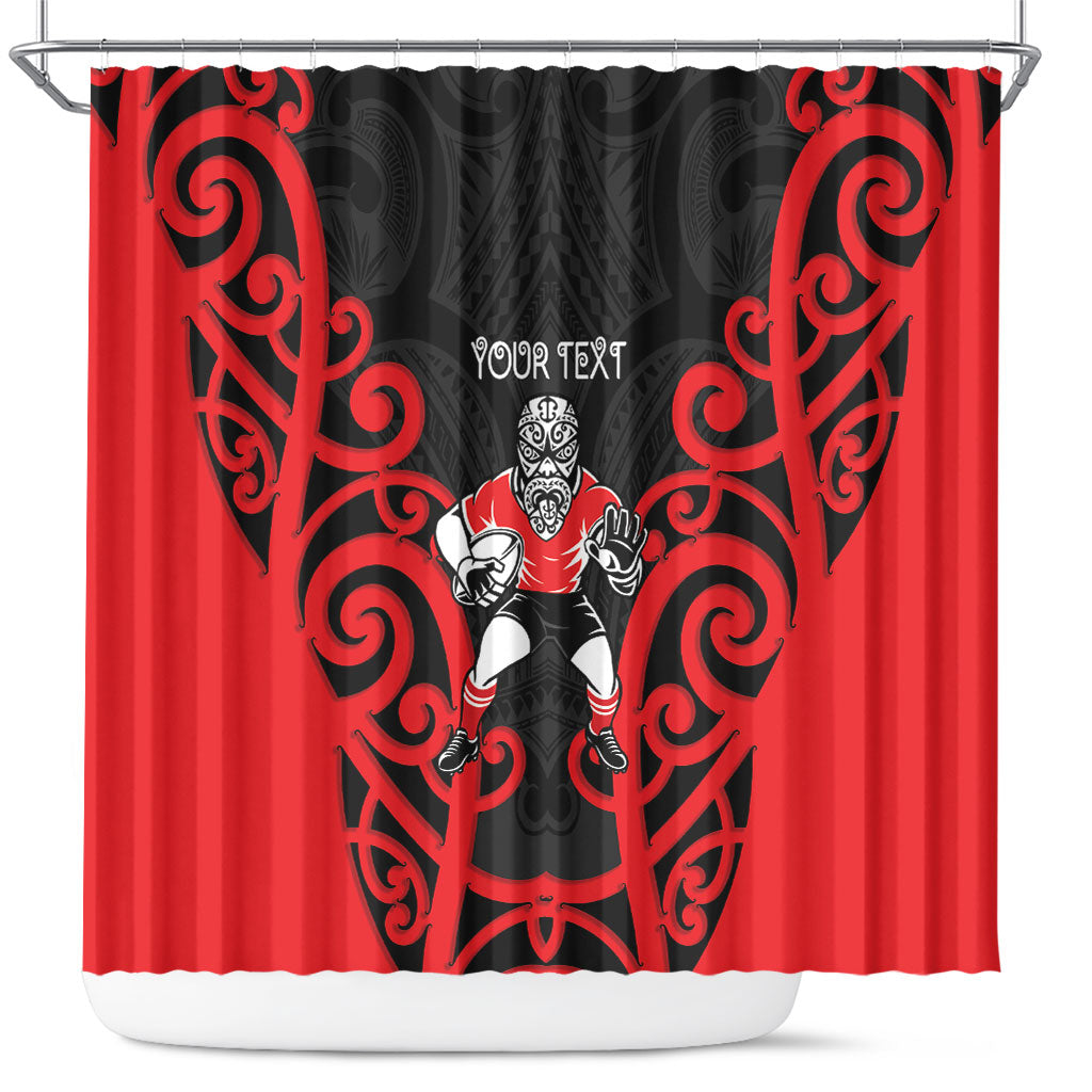 Counties Manukau Custom Rugby New Zealand Shower Curtain Aotearoa Maori Pukana Tiki Mascot