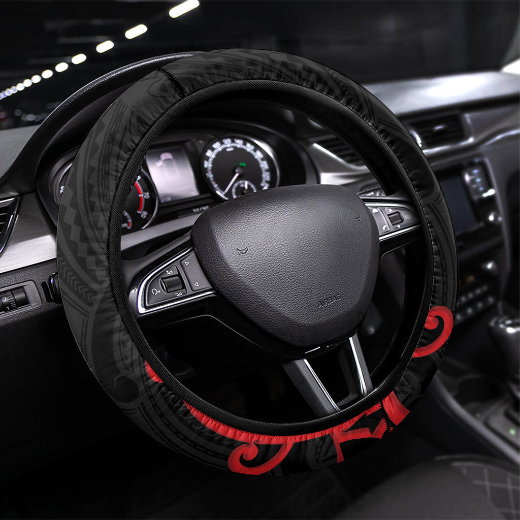 Counties Manukau Rugby New Zealand Steering Wheel Cover Aotearoa Maori Pukana Tiki Mascot LT14 Universal Fit Red - Polynesian Pride