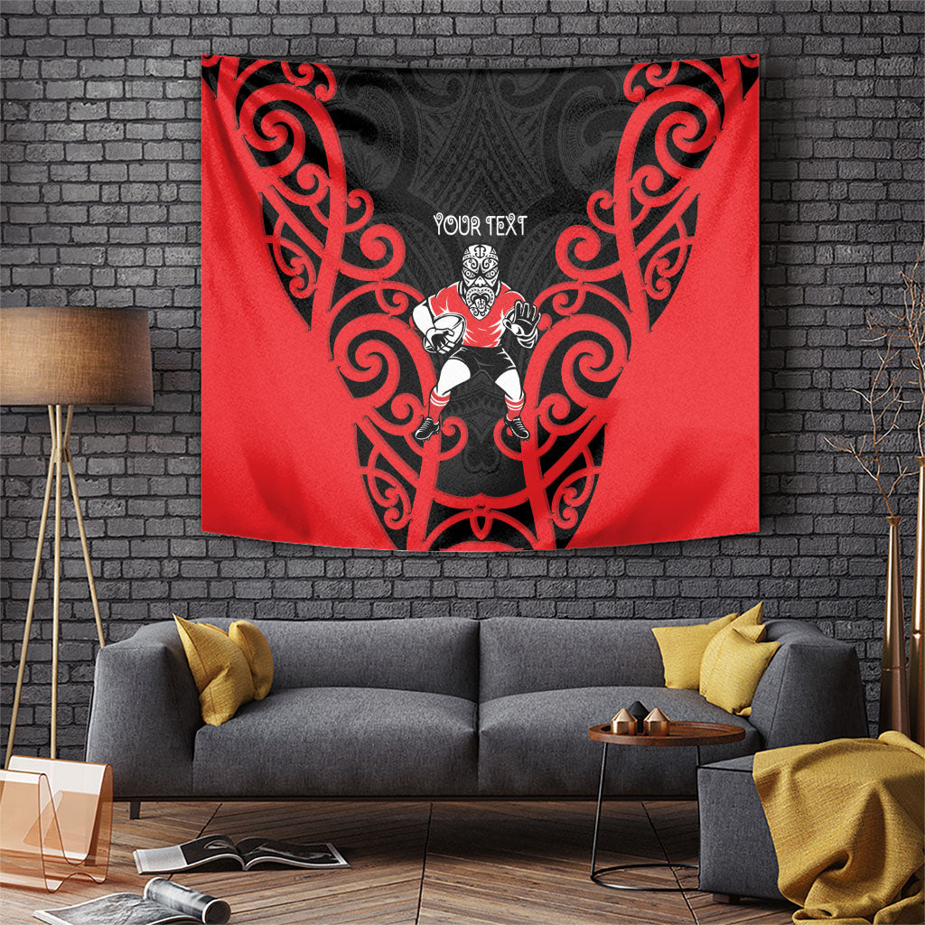 Counties Manukau Custom Rugby New Zealand Tapestry Aotearoa Maori Pukana Tiki Mascot LT14 Red - Polynesian Pride