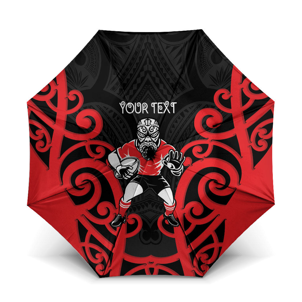 Counties Manukau Custom Rugby New Zealand Umbrella Aotearoa Maori Pukana Tiki Mascot LT14 One Size Folded 11.42 inch Opened Diameter 37.4 inch Red - Polynesian Pride