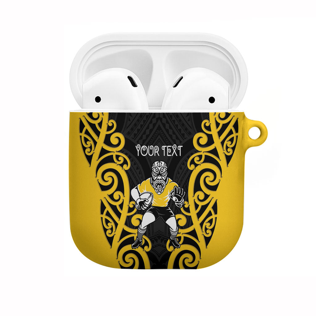 Wellington Custom Rugby New Zealand AirPods Case Aotearoa Maori Pukana Tiki Mascot LT14 Yellow - Polynesian Pride