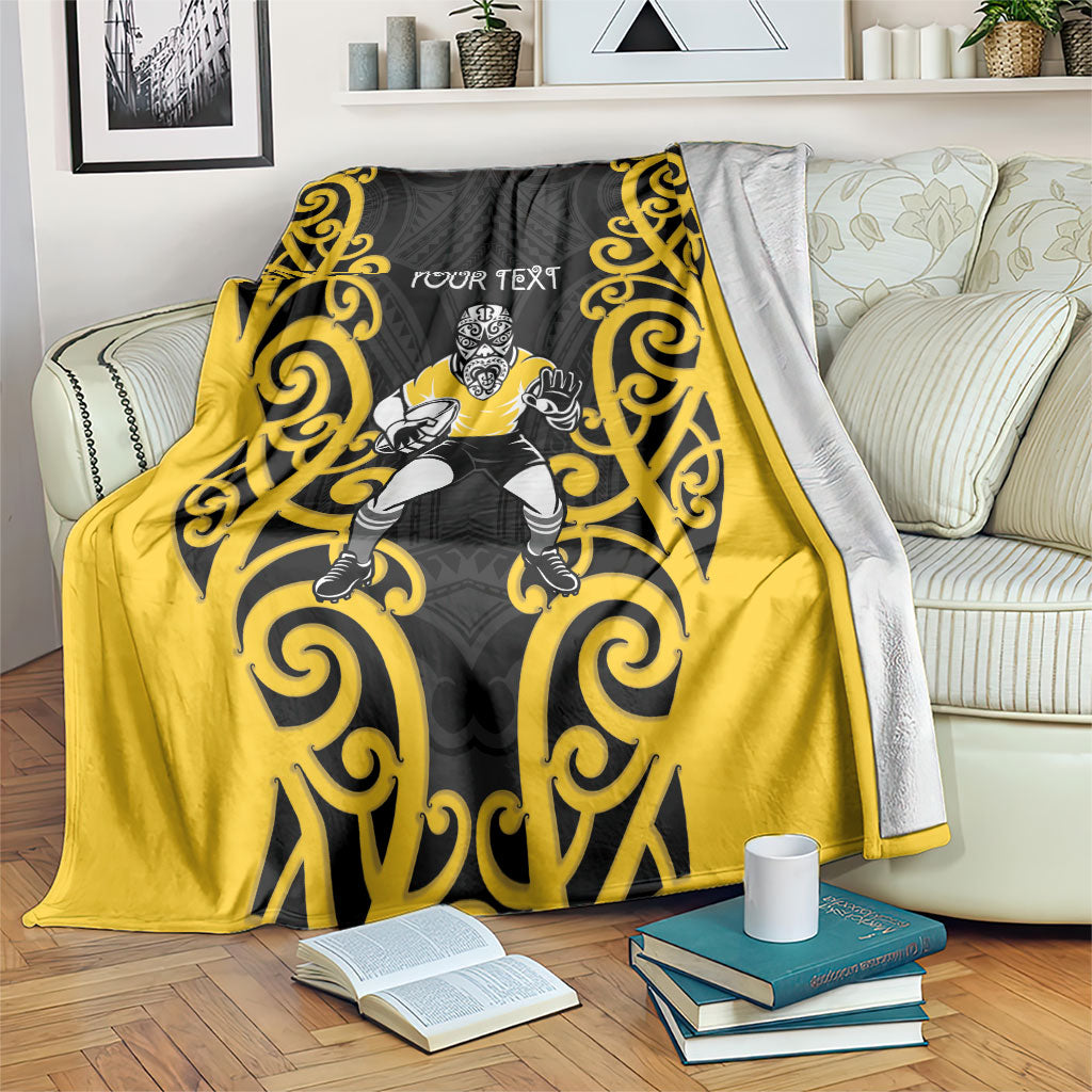 Wellington Custom Rugby New Zealand Blanket Aotearoa Maori Pukana Tiki Mascot LT14 Yellow - Polynesian Pride