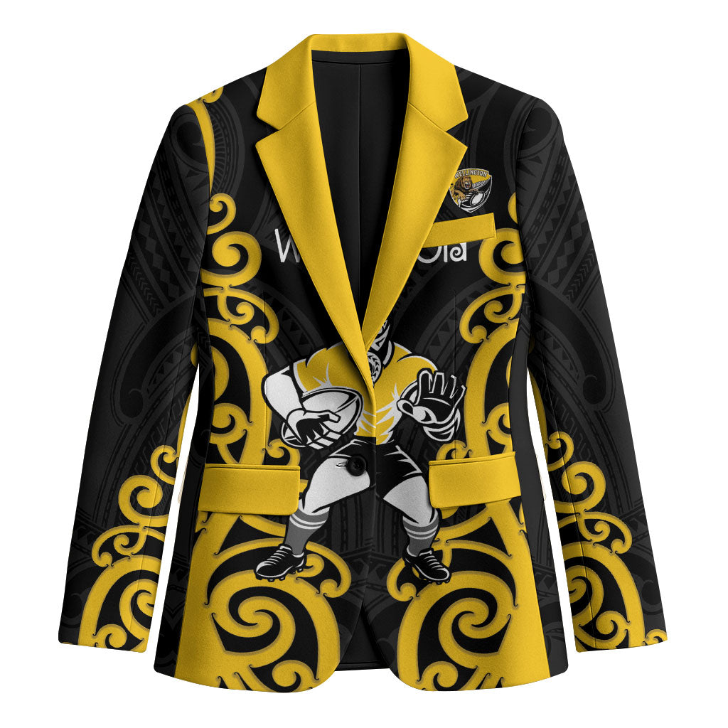 Wellington Custom Rugby New Zealand Blazer Aotearoa Maori Pukana Tiki Mascot LT14 Unisex Yellow - Polynesian Pride