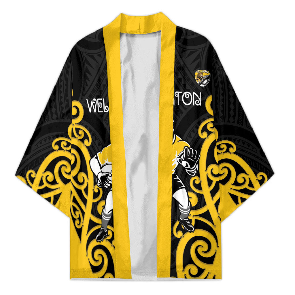 Wellington Custom Rugby New Zealand Kimono Aotearoa Maori Pukana Tiki Mascot LT14 Unisex Yellow - Polynesian Pride