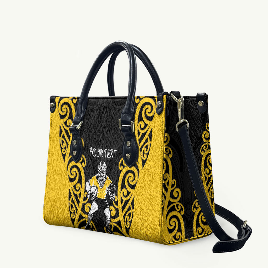 Wellington Custom Rugby New Zealand Leather Bag Aotearoa Maori Pukana Tiki Mascot