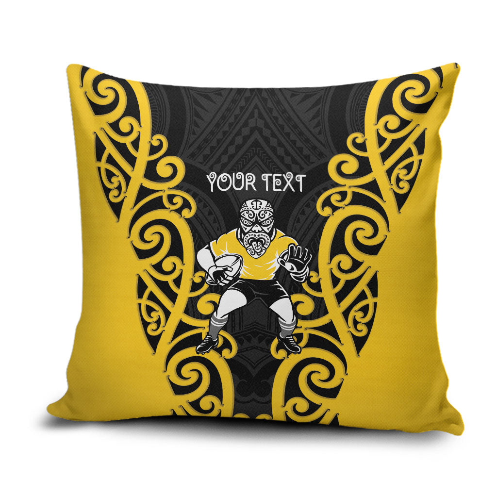 Wellington Custom Rugby New Zealand Pillow Cover Aotearoa Maori Pukana Tiki Mascot LT14 Yellow - Polynesian Pride