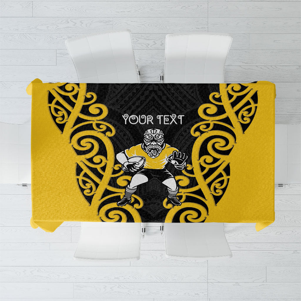 Wellington Custom Rugby New Zealand Tablecloth Aotearoa Maori Pukana Tiki Mascot LT14 Yellow - Polynesian Pride