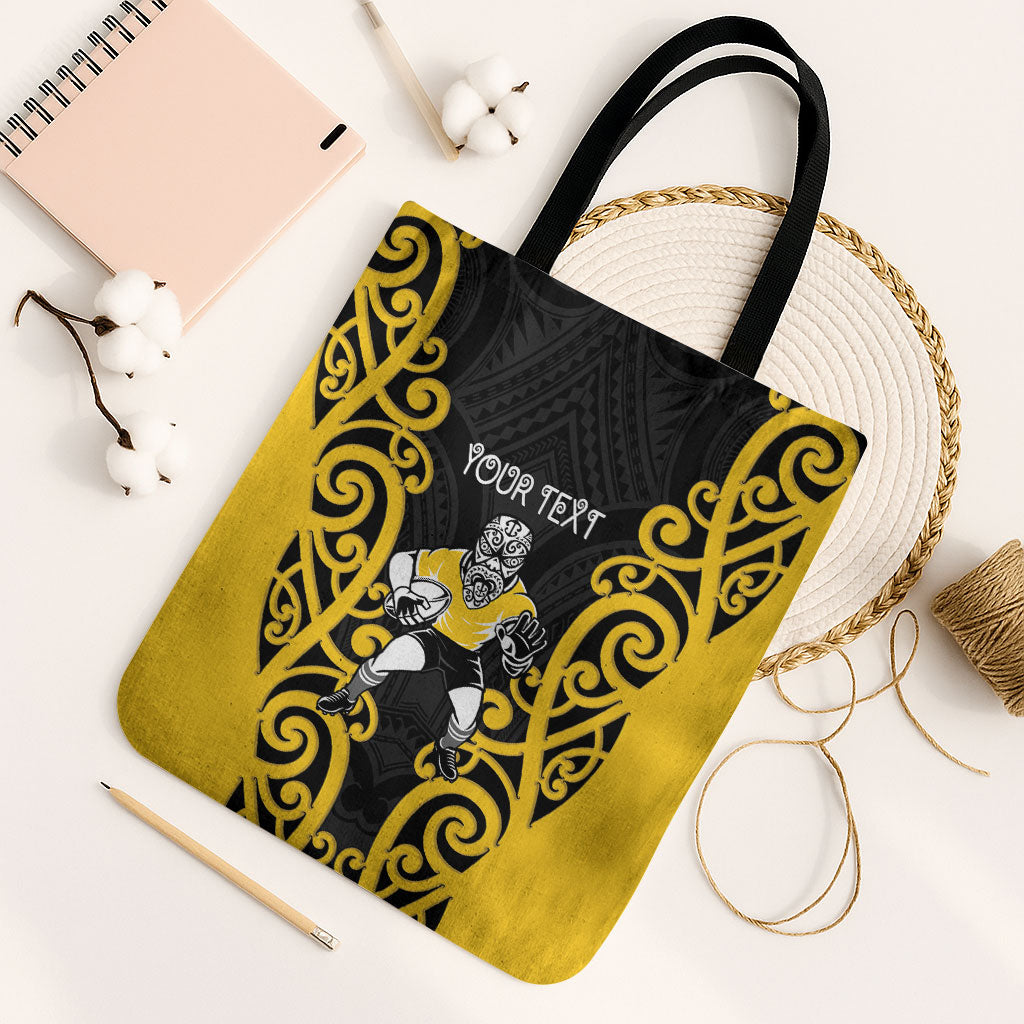 Wellington Custom Rugby New Zealand Tote Bag Aotearoa Maori Pukana Tiki Mascot LT14 Black Strap One Size Yellow - Polynesian Pride