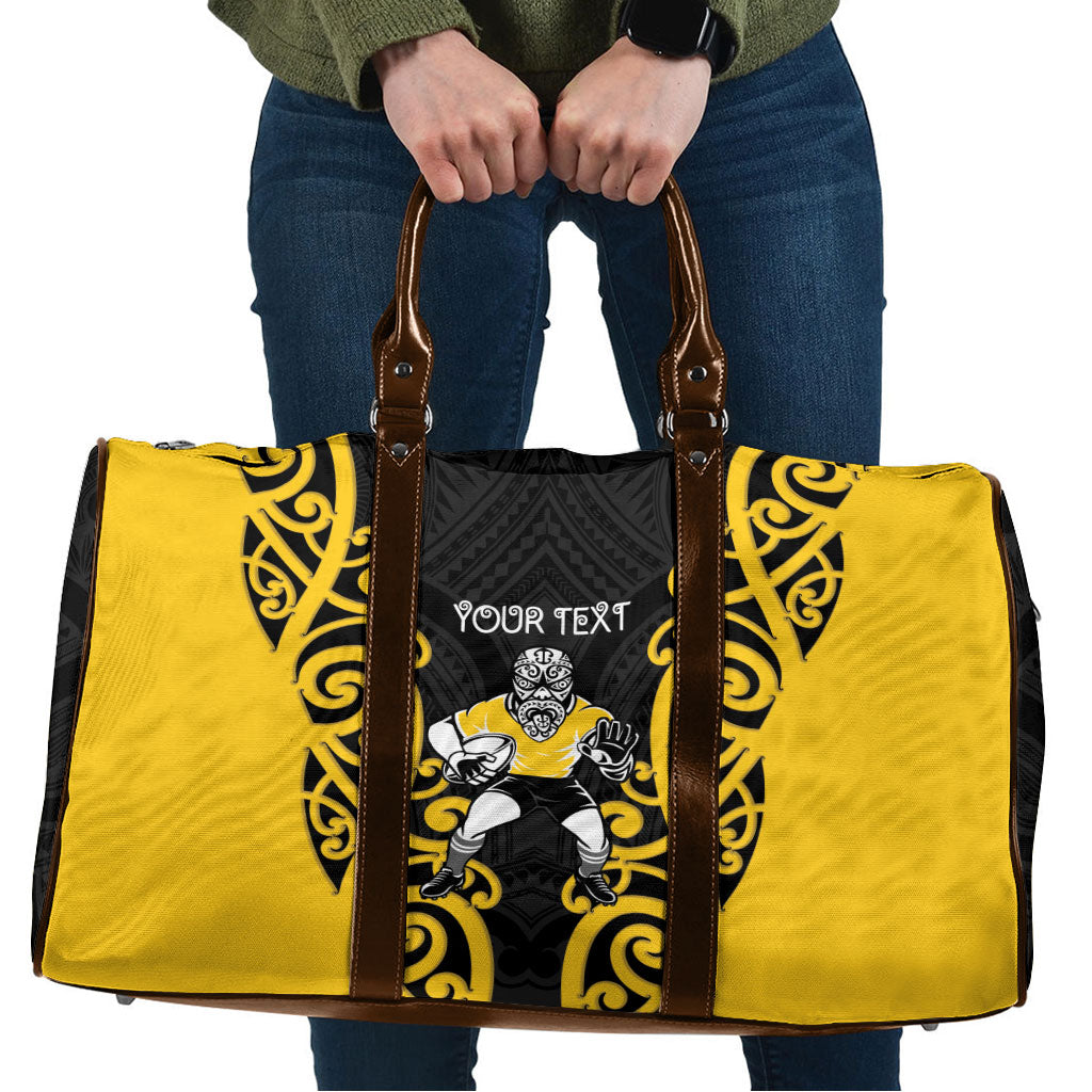 Wellington Custom Rugby New Zealand Travel Bag Aotearoa Maori Pukana Tiki Mascot LT14 Yellow - Polynesian Pride