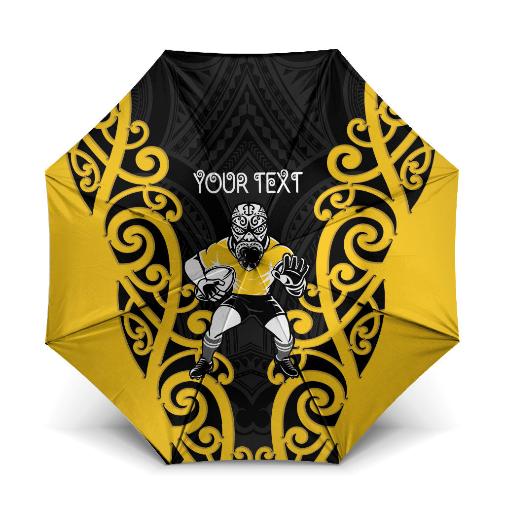 Wellington Custom Rugby New Zealand Umbrella Aotearoa Maori Pukana Tiki Mascot LT14 One Size Folded 11.42 inch Opened Diameter 37.4 inch Yellow - Polynesian Pride