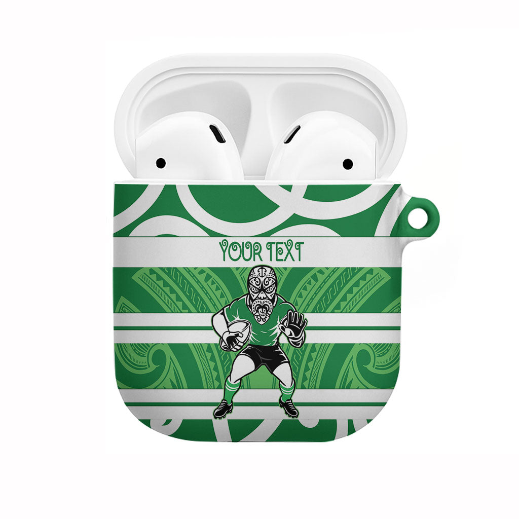 Manawatu Custom Rugby New Zealand AirPods Case Aotearoa Maori Pukana Tiki Mascot LT14 Green - Polynesian Pride