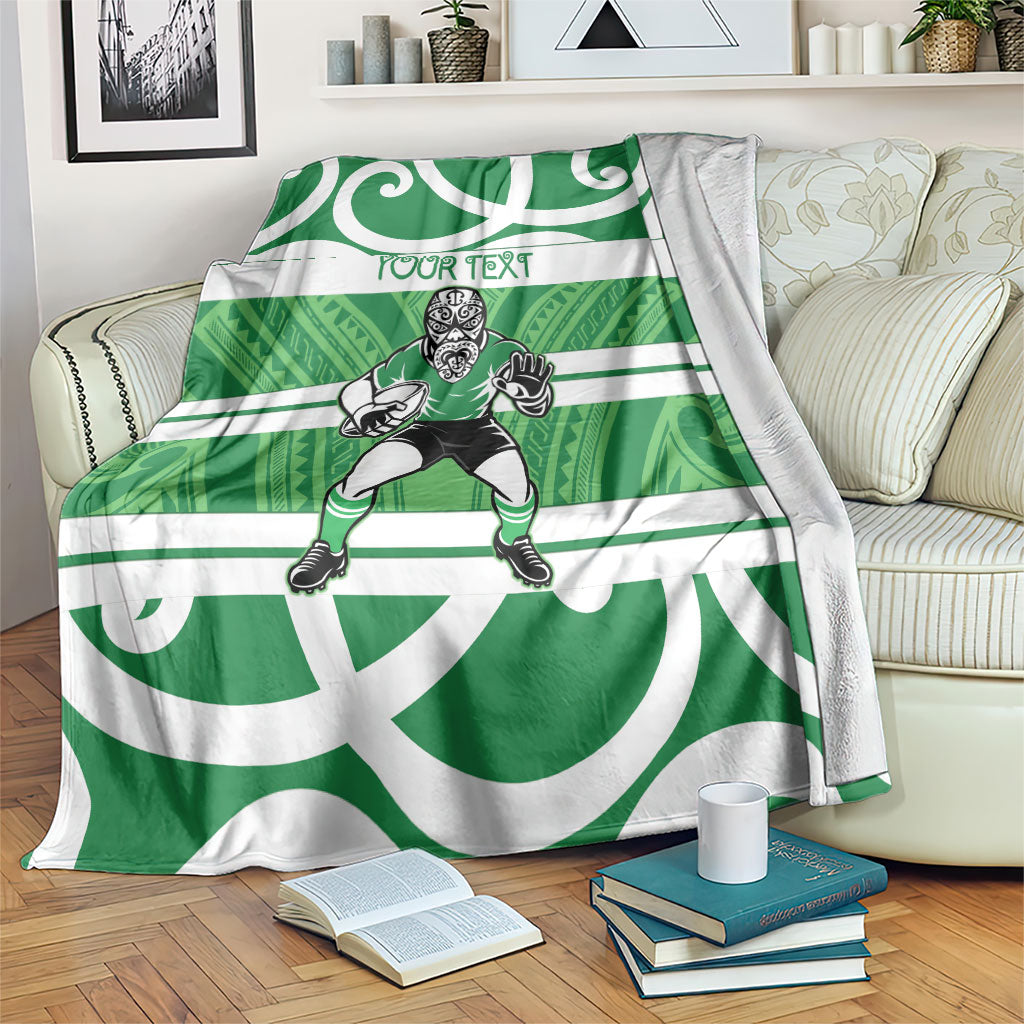 Manawatu Custom Rugby New Zealand Blanket Aotearoa Maori Pukana Tiki Mascot LT14 Green - Polynesian Pride