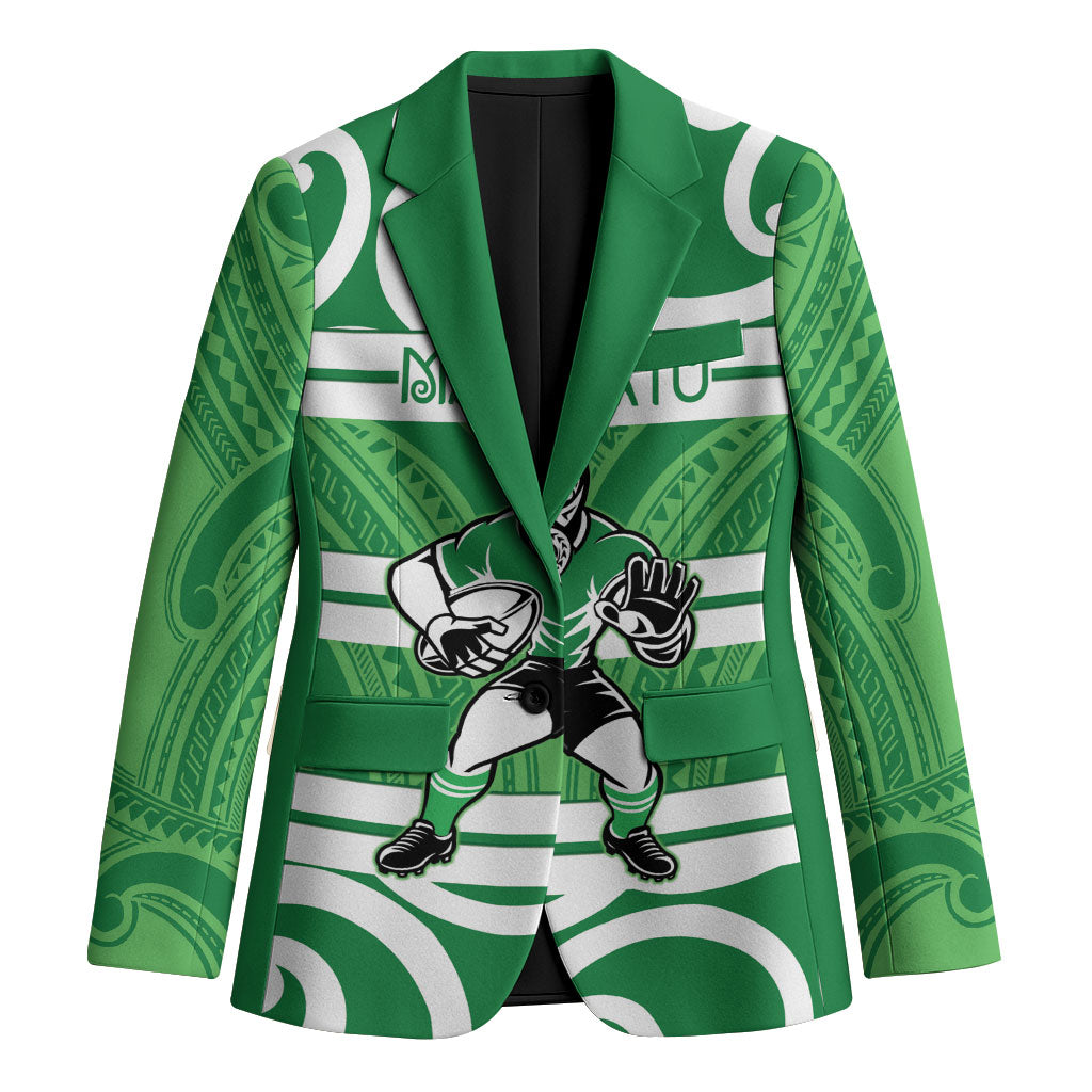 Manawatu Custom Rugby New Zealand Blazer Aotearoa Maori Pukana Tiki Mascot LT14 Unisex Green - Polynesian Pride