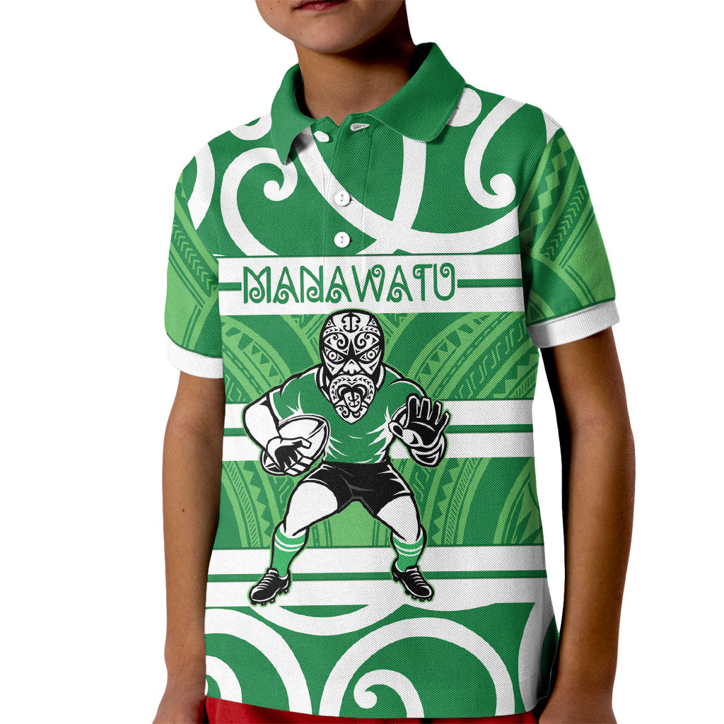 Manawatu Custom Rugby New Zealand Kid Polo Shirt Aotearoa Maori Pukana Tiki Mascot