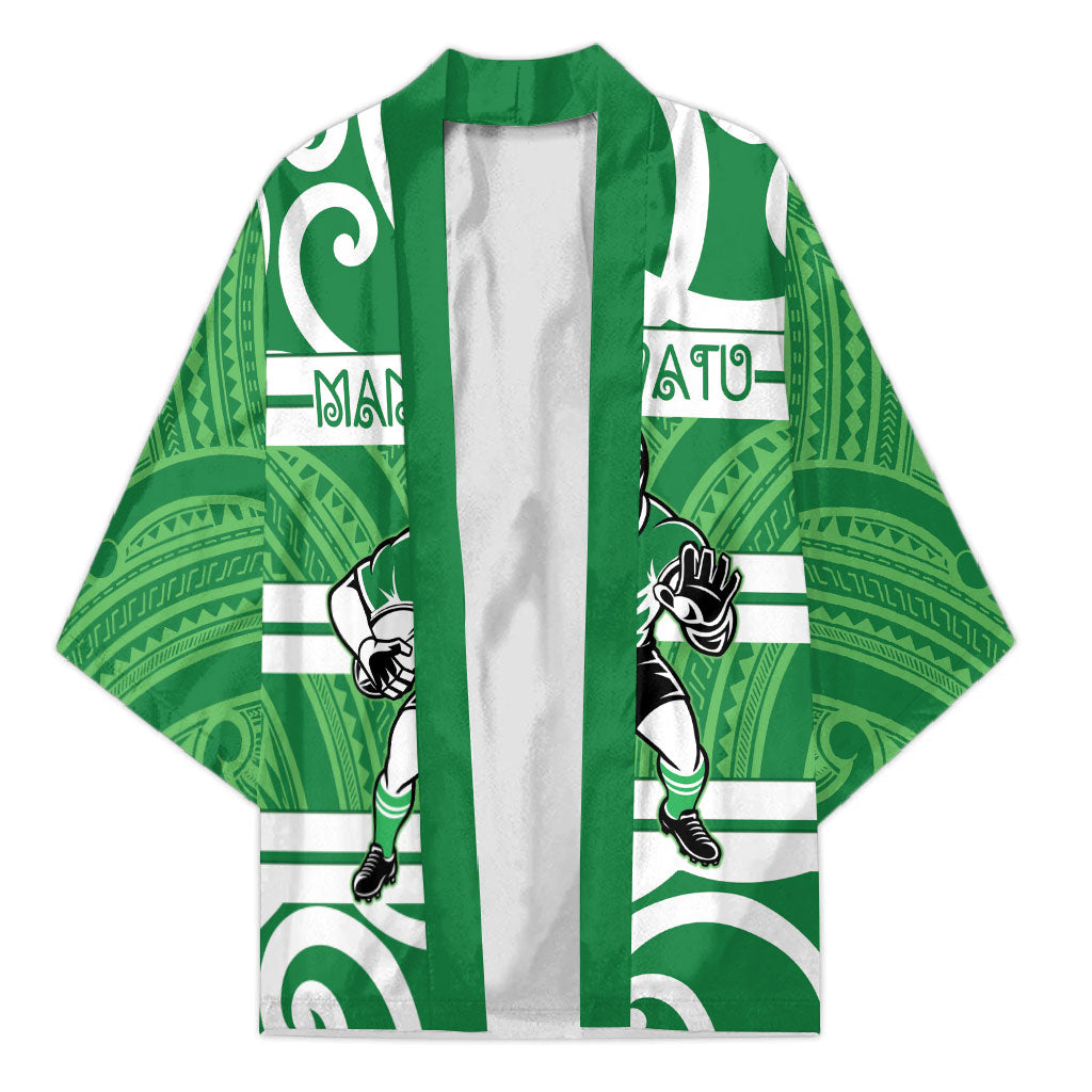 Manawatu Custom Rugby New Zealand Kimono Aotearoa Maori Pukana Tiki Mascot LT14 Unisex Green - Polynesian Pride