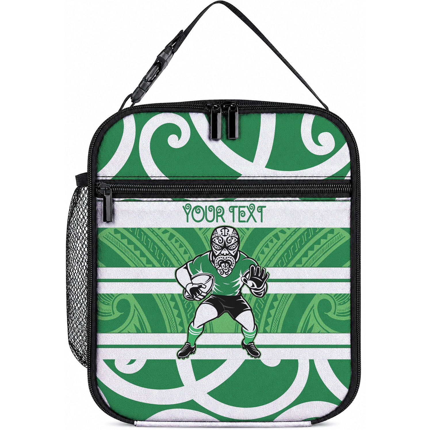 Manawatu Custom Rugby New Zealand Lunch Bag Aotearoa Maori Pukana Tiki Mascot LT14 10.2 × 8.3 × 4.3 inch Green - Polynesian Pride