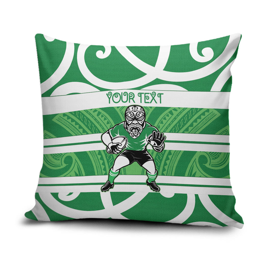 Manawatu Custom Rugby New Zealand Pillow Cover Aotearoa Maori Pukana Tiki Mascot LT14 Green - Polynesian Pride