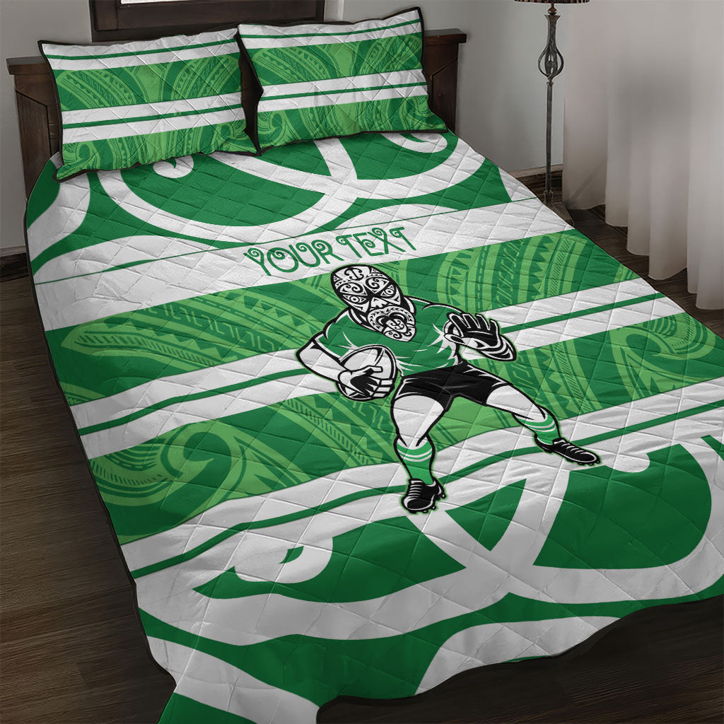 Manawatu Custom Rugby New Zealand Quilt Bed Set Aotearoa Maori Pukana Tiki Mascot LT14 Green - Polynesian Pride