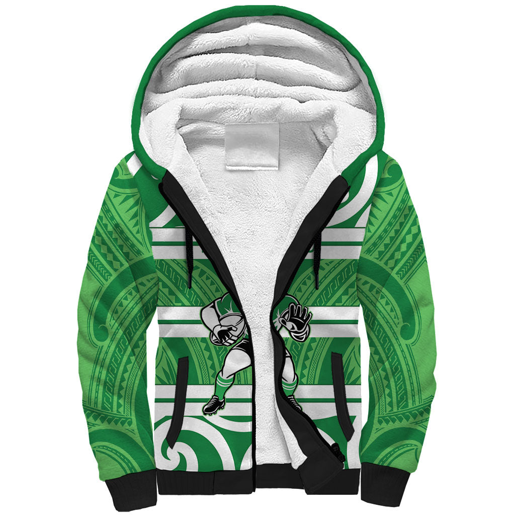 Manawatu Custom Rugby New Zealand Sherpa Hoodie Aotearoa Maori Pukana Tiki Mascot