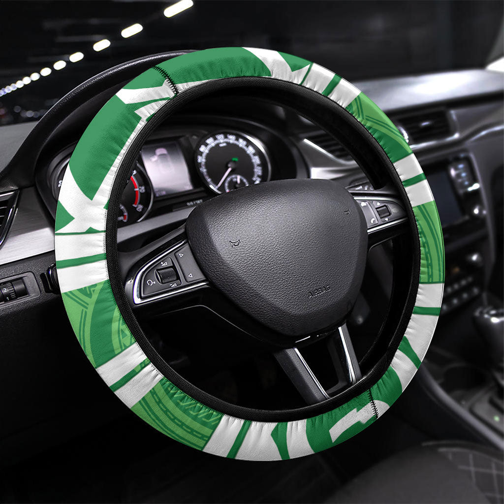 Manawatu Rugby New Zealand Steering Wheel Cover Aotearoa Maori Pukana Tiki Mascot LT14 Universal Fit Green - Polynesian Pride