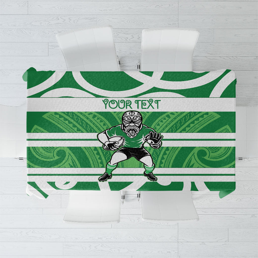 Manawatu Custom Rugby New Zealand Tablecloth Aotearoa Maori Pukana Tiki Mascot LT14 Green - Polynesian Pride